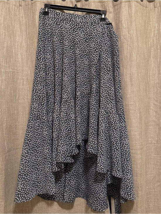 AEMI+CO Dresses & Skirts - Floral High-Low Black and White Wrap Midi Skirt